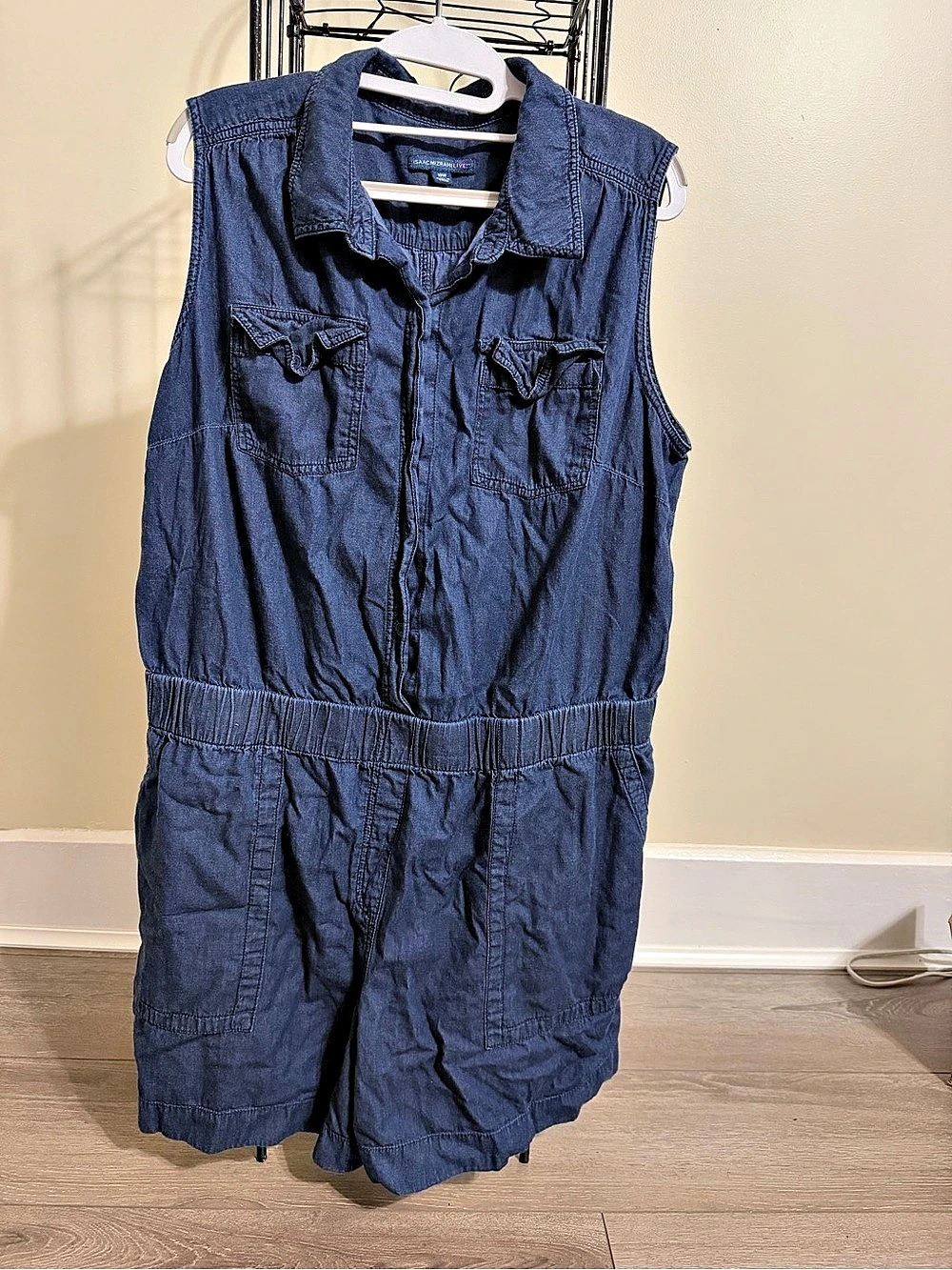 Isaac Mizrahi Live! Women's Denim-Style Romper Blue Size 18W